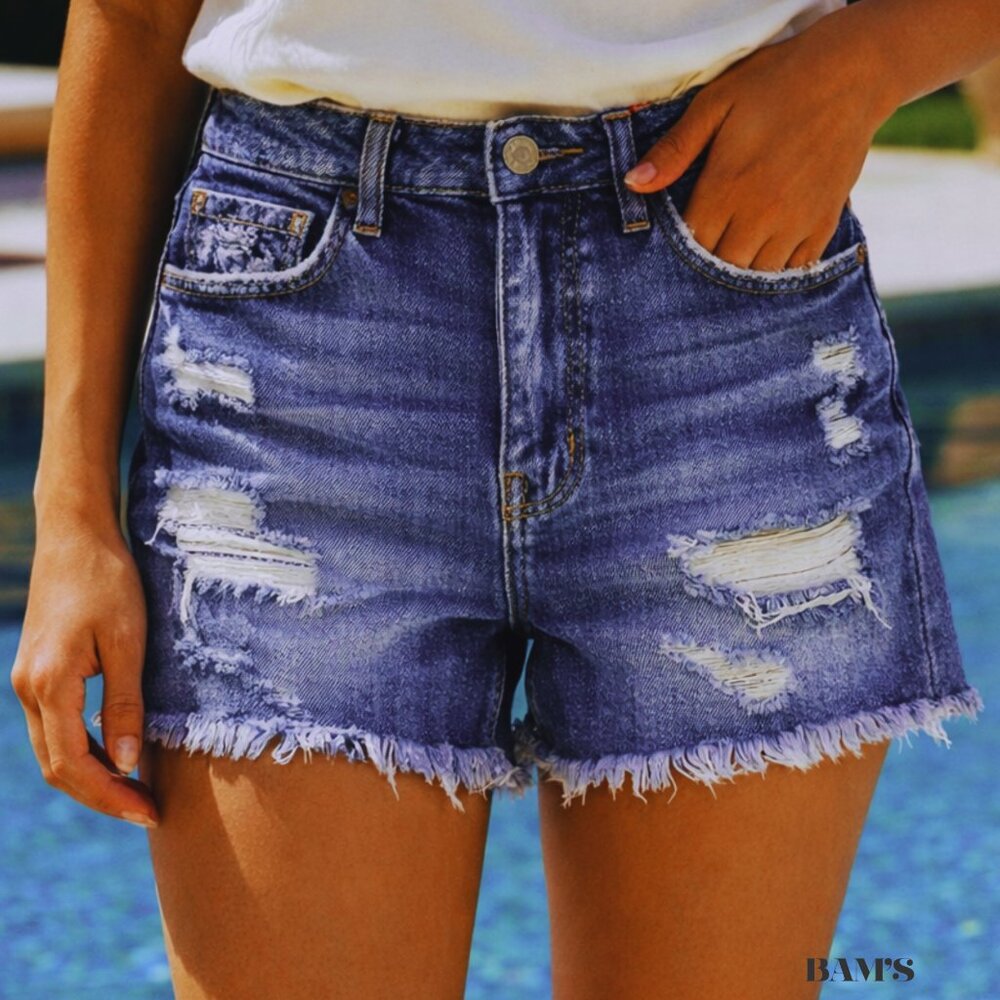 Buckle Black Distressed High-Rise Denim‎ Shorts | Size 25 | Raw Hem | Frayed
